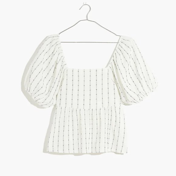 MADEWELL WHITE KNIT-RIGHT-IN DOT PATTERN PUFF-SLEEVE TEXTURED EMPIRE TOP - Picture 4 of 5